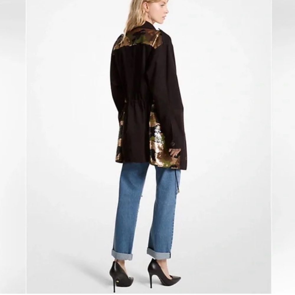 MICHAEL Michael Kors Sequined Camouflage Stretch Cotton Anorak Jacket | NWT